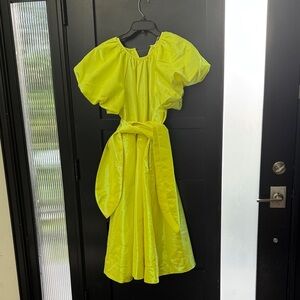 NWT Christopher John Rogers Bright Yellow Dress Puff Sleeves
